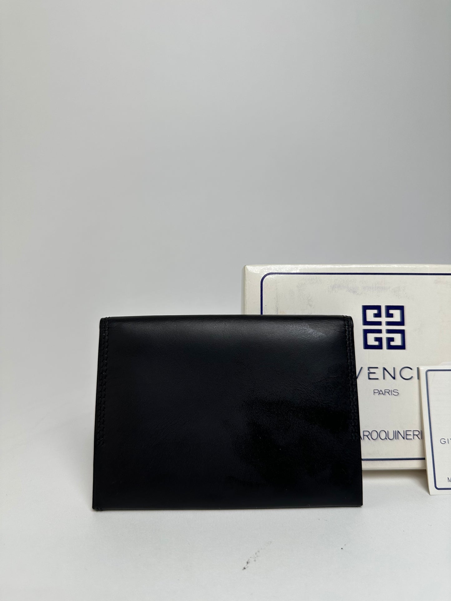 Vintage Givenchy Calf Leather Wallet Black Silver