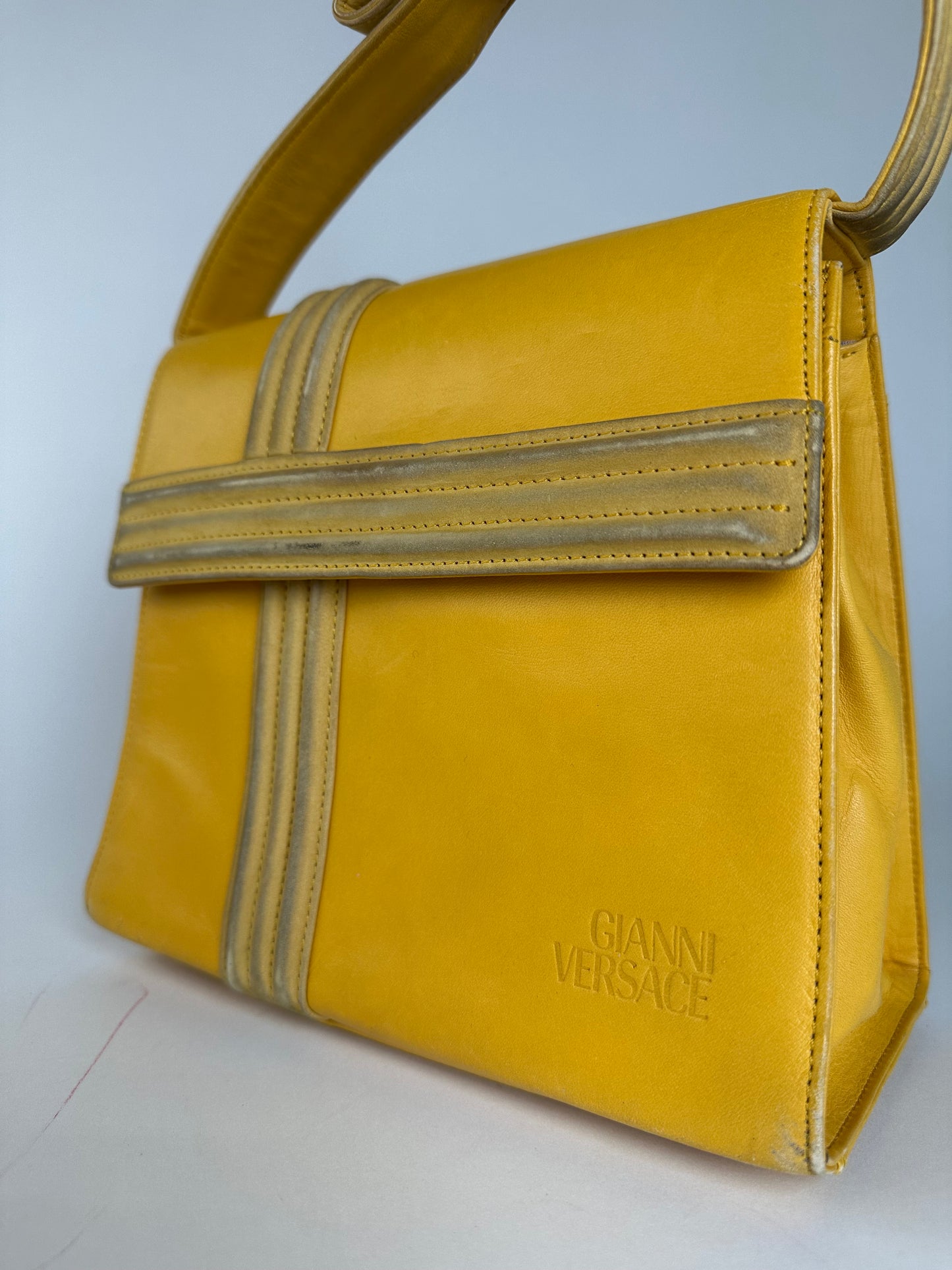 Vintage Gianni Versace Leather Handbag Yellow Grey