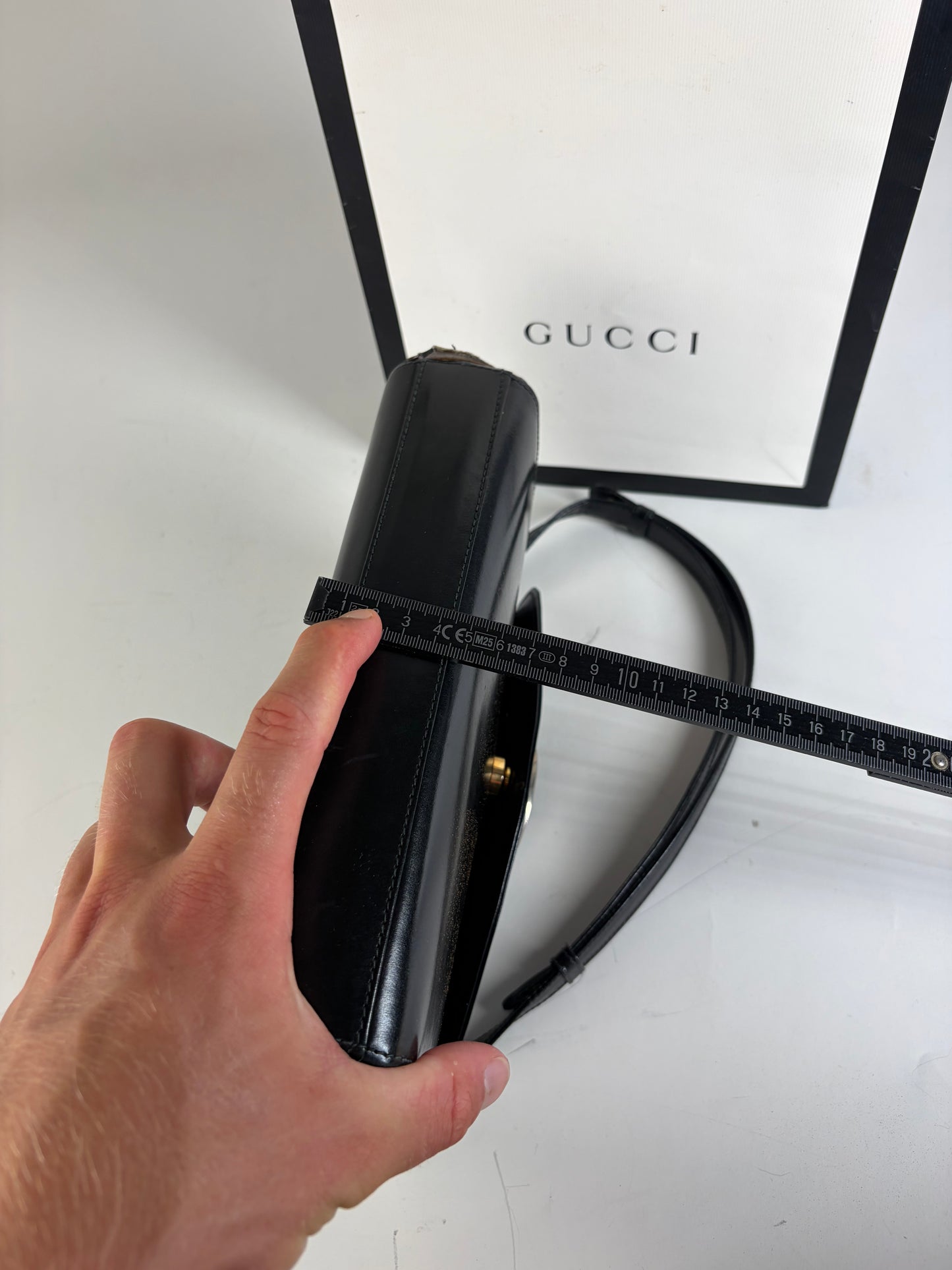 Vintage Gucci Leather Shoulder Bag Black Silver Clasp
