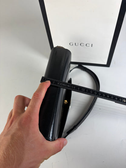 Vintage Gucci Leather Shoulder Bag Black Silver Clasp