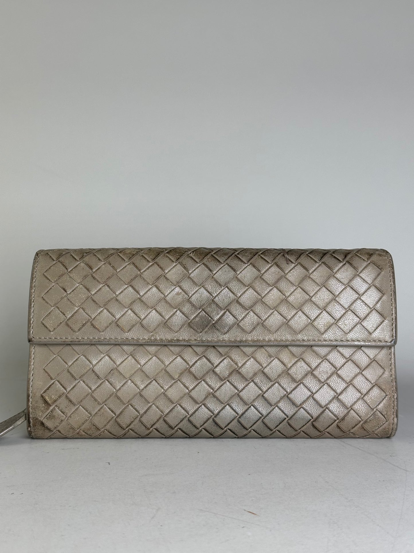 Vintage Bottega Veneta Intrecciato Leather Wallet Beige
