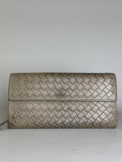 Vintage Bottega Veneta Intrecciato Leather Wallet Beige