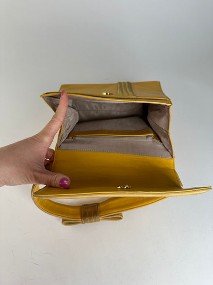 Vintage Gianni Versace Leather Handbag Yellow Grey