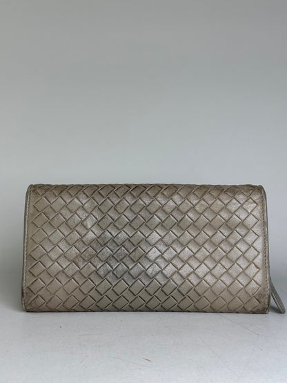 Vintage Bottega Veneta Intrecciato Leather Wallet Beige