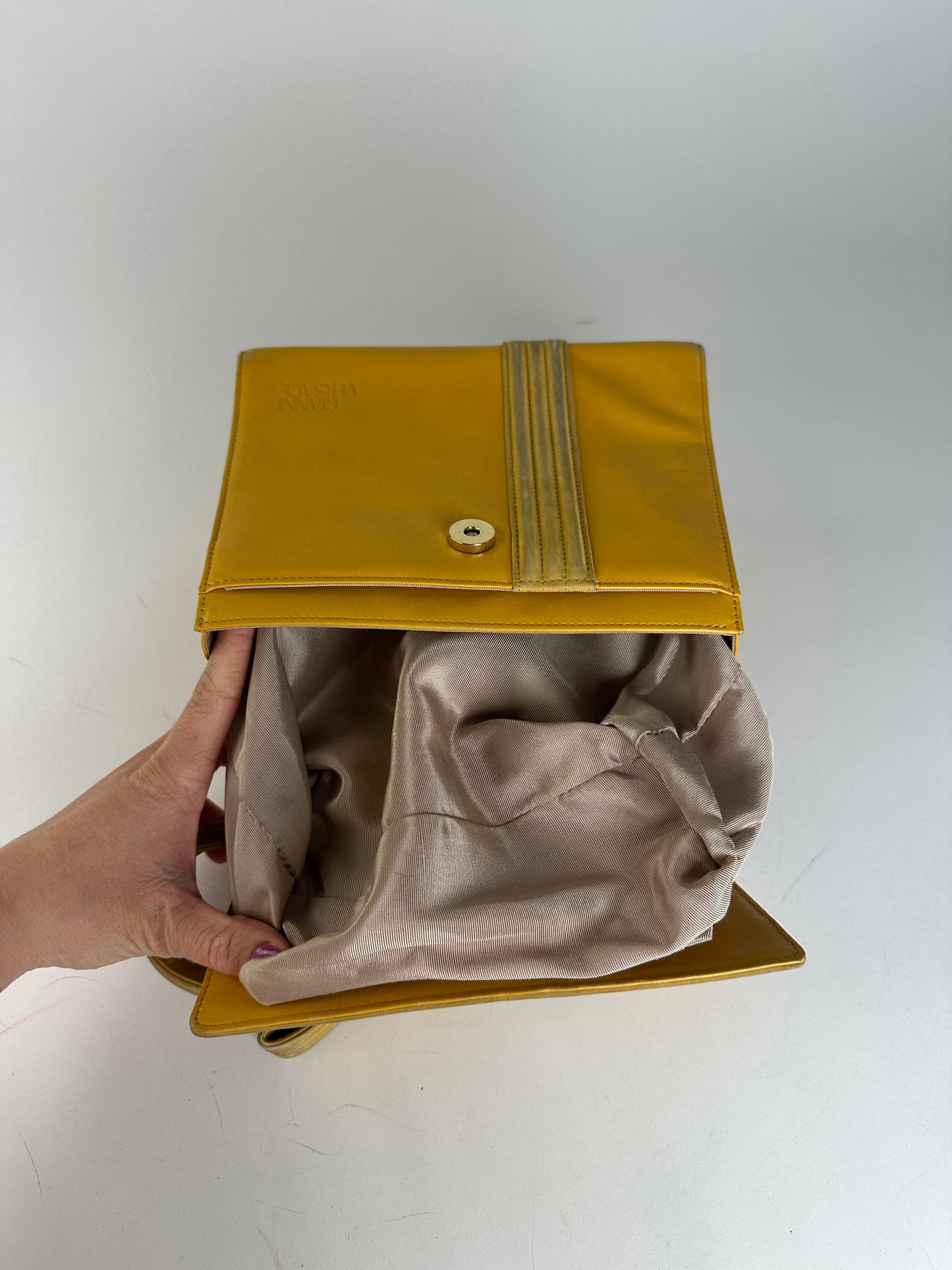 Vintage Gianni Versace Leather Handbag Yellow Grey