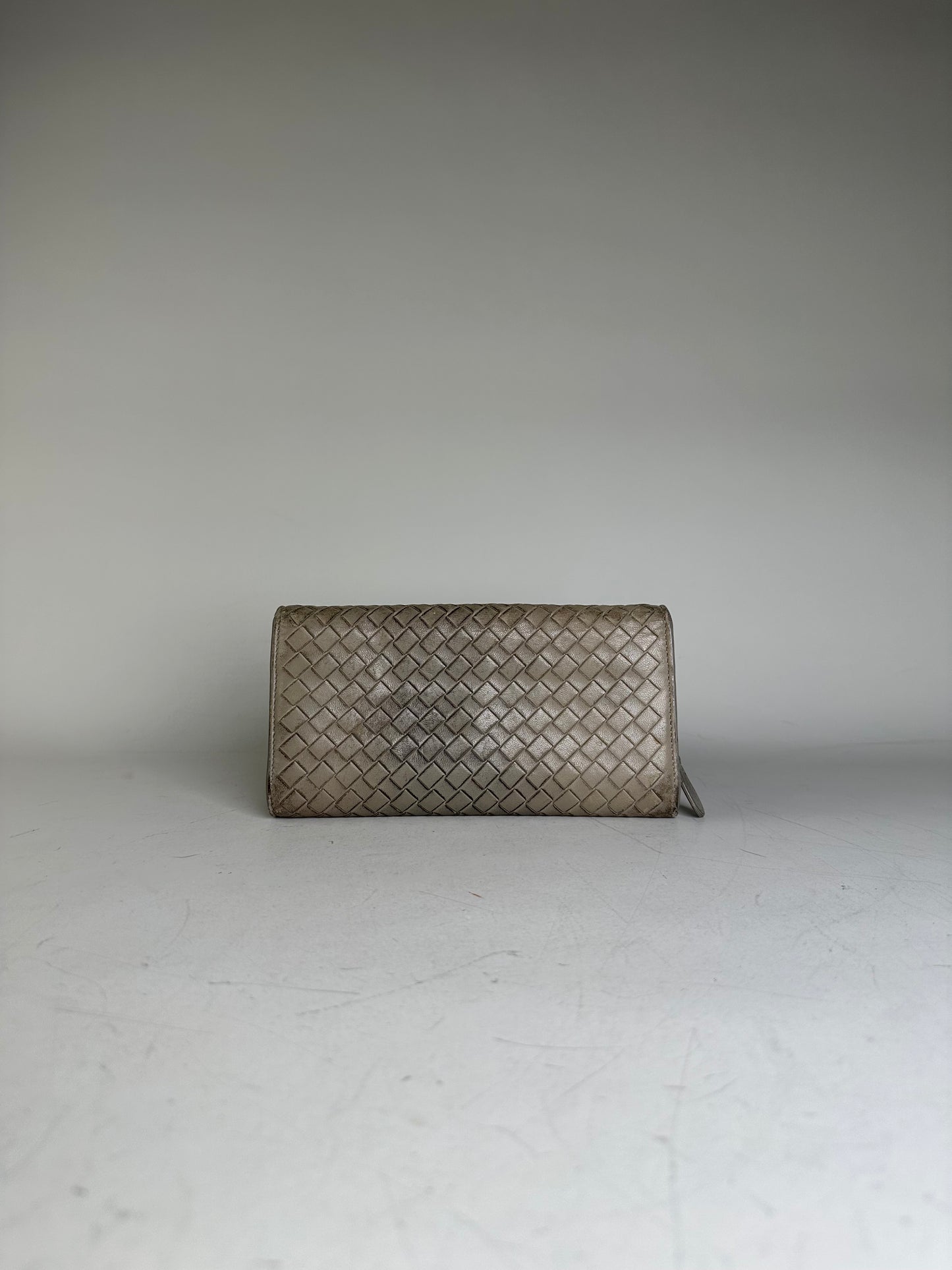 Vintage Bottega Veneta Intrecciato Leather Wallet Beige