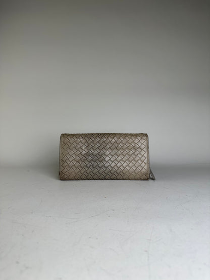 Vintage Bottega Veneta Intrecciato Leather Wallet Beige