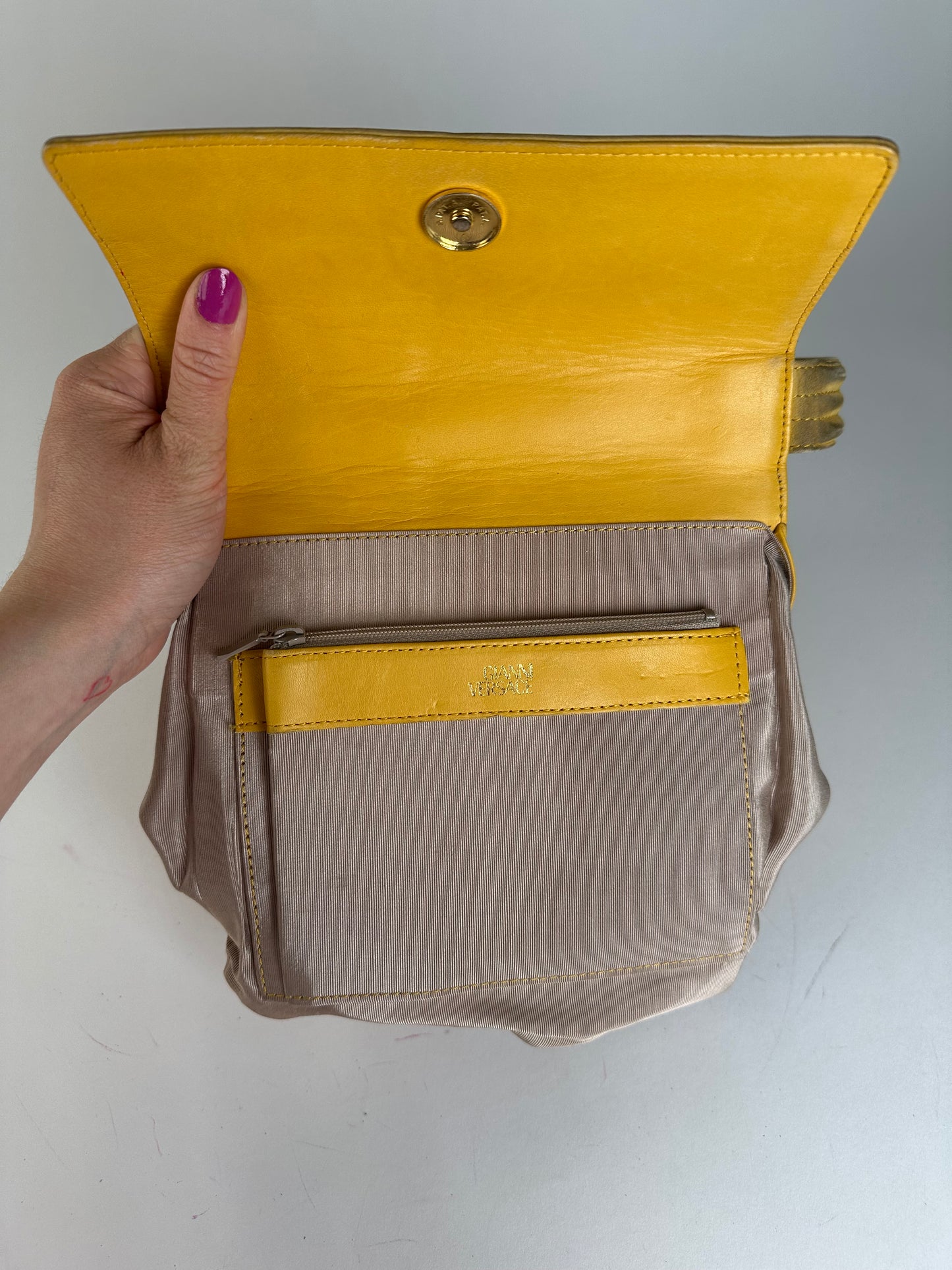 Vintage Gianni Versace Leather Handbag Yellow Grey