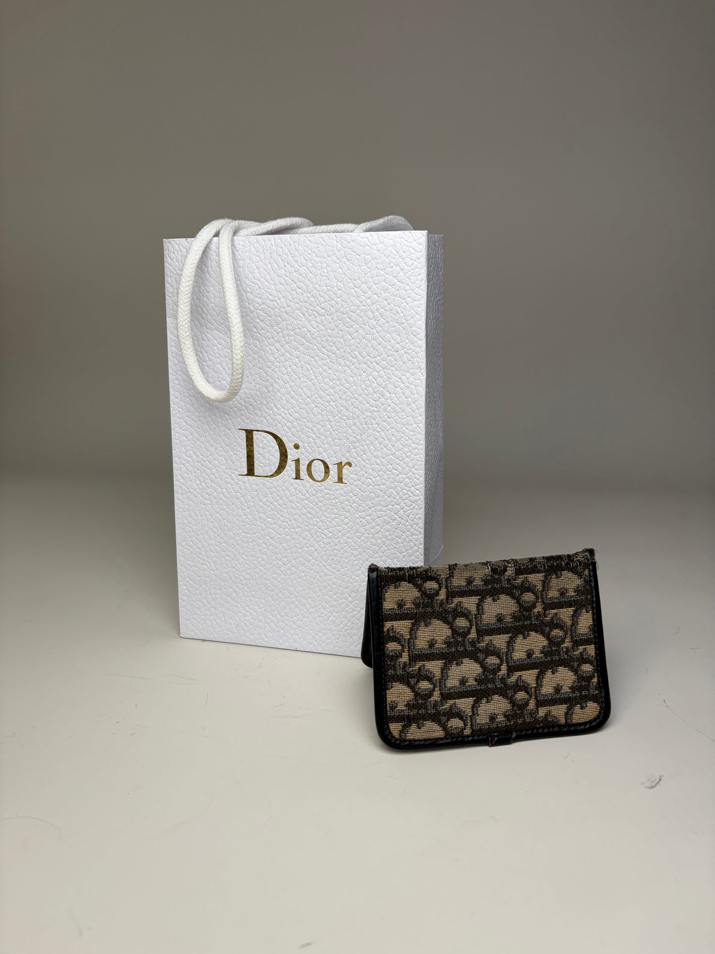 Vintage Dior Oblique Canvas Card Holder Beige Black Gold