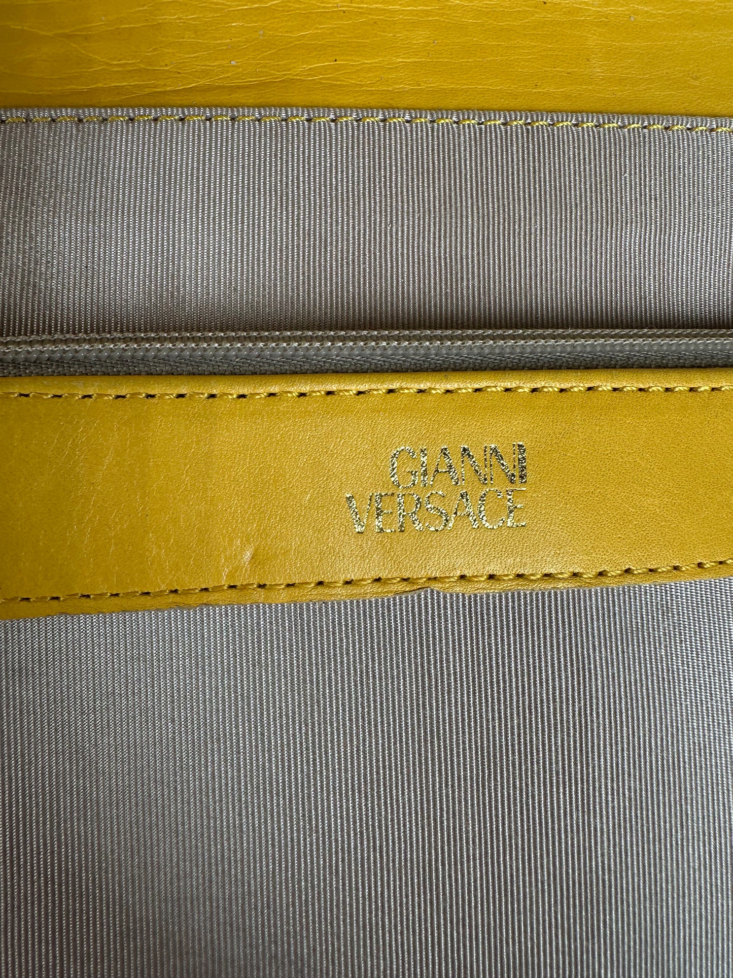 Vintage Gianni Versace Leather Handbag Yellow Grey