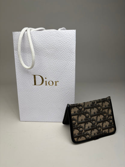 Vintage Dior Oblique Canvas Card Holder Beige Black Gold