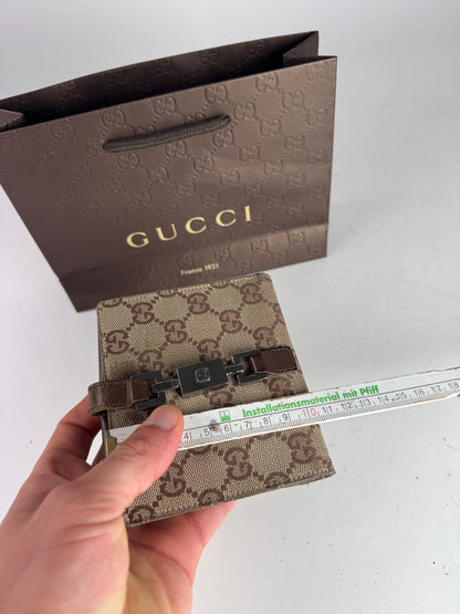 Vintage Gucci Jackie Line Monogram Leather Wallet beige brown