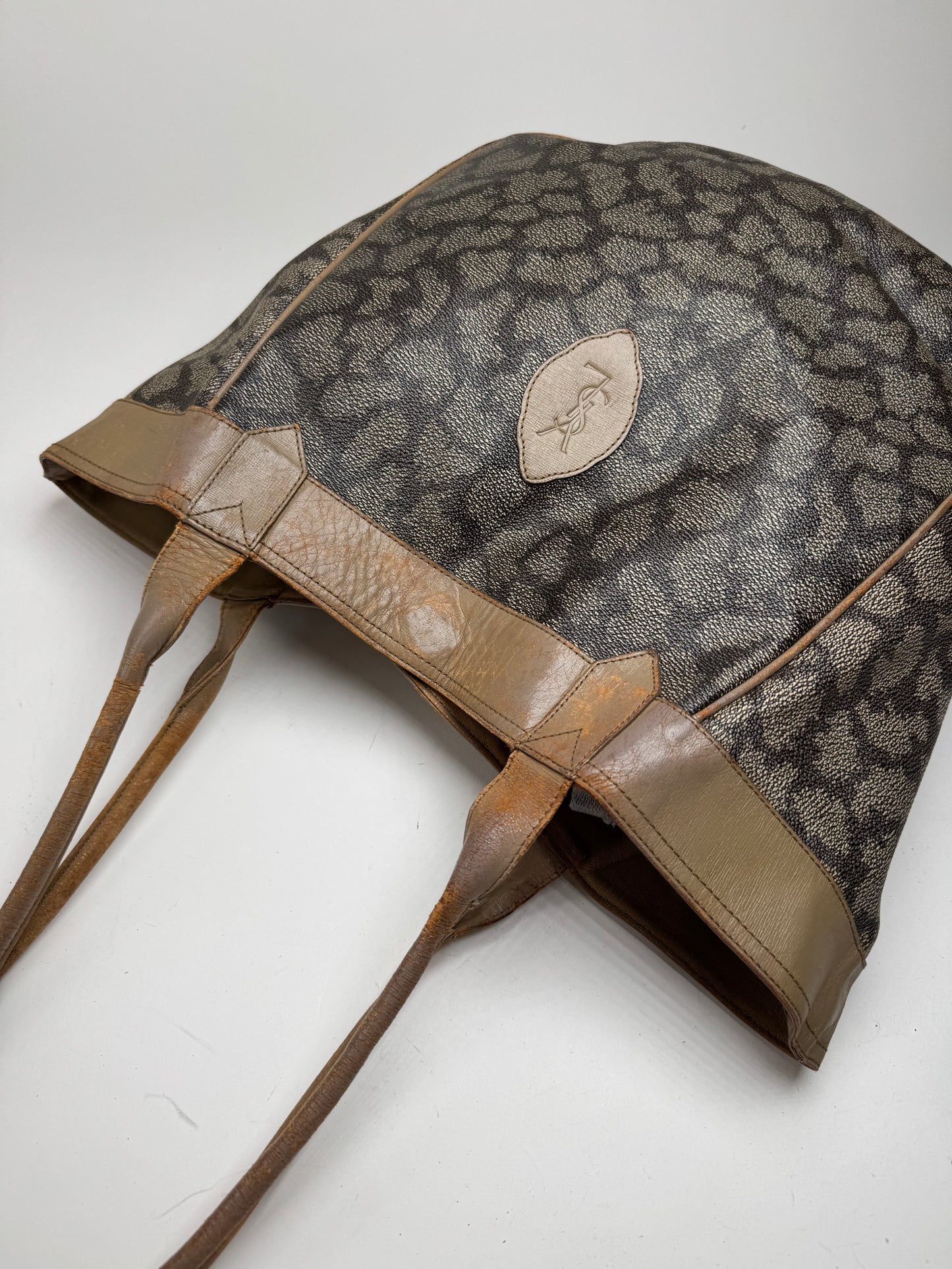 Vintage Yves Saint Laurent Monogram Leather Shopper grey/black