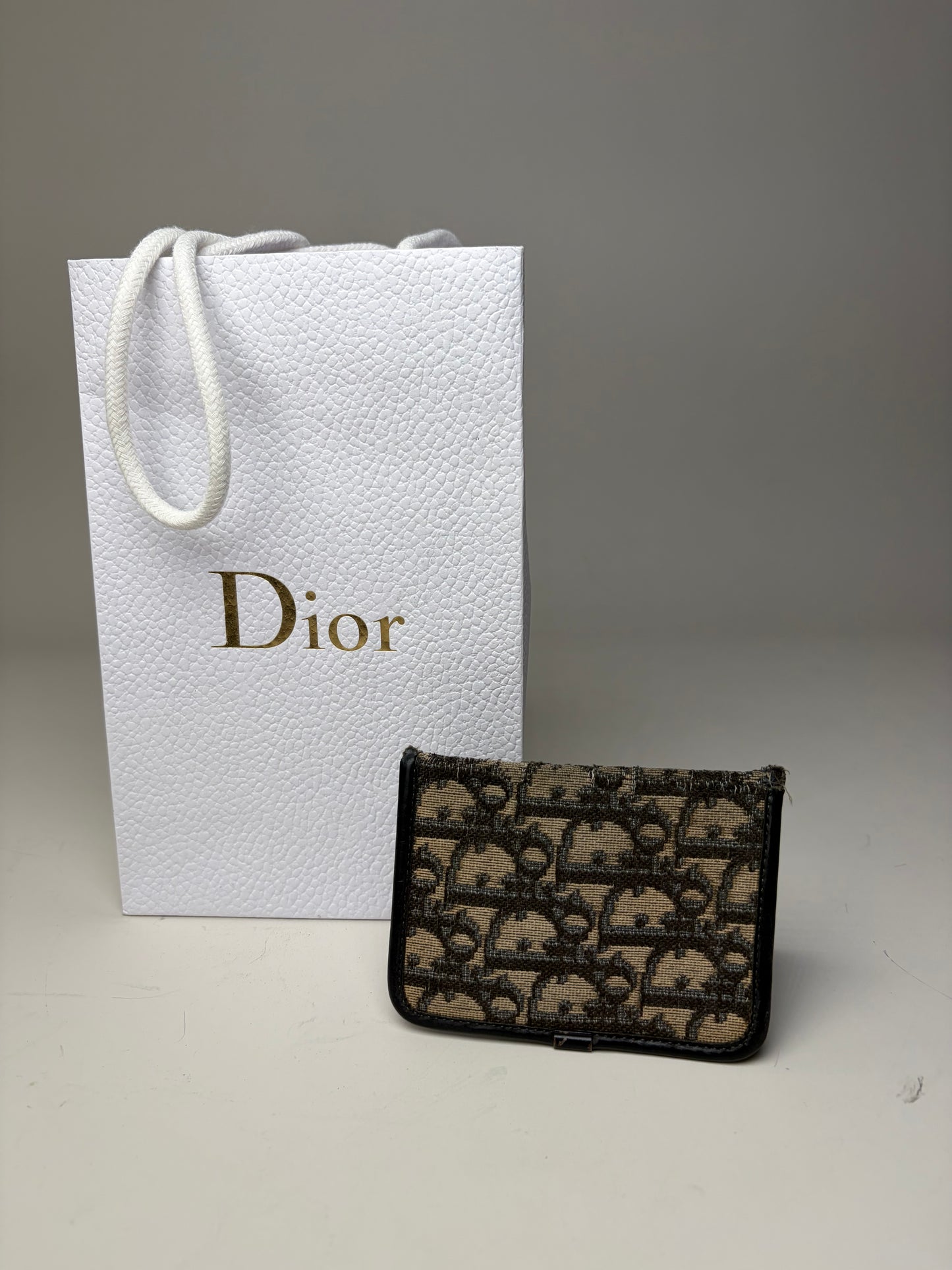 Vintage Dior Oblique Canvas Card Holder Beige Black Gold