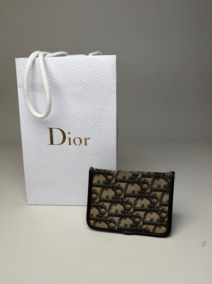 Vintage Dior Oblique Canvas Card Holder Beige Black Gold