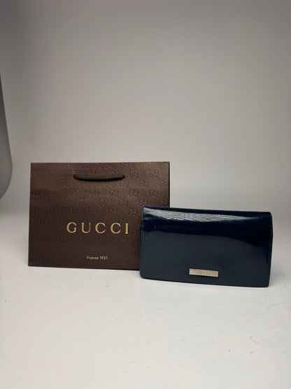 Vintage Gucci Patent Leather Wallet navy button off