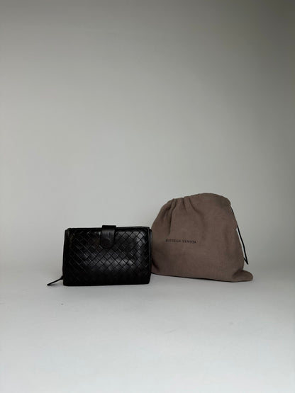 Vintage Bottega Veneta Woven Leather Wallet Black Silver