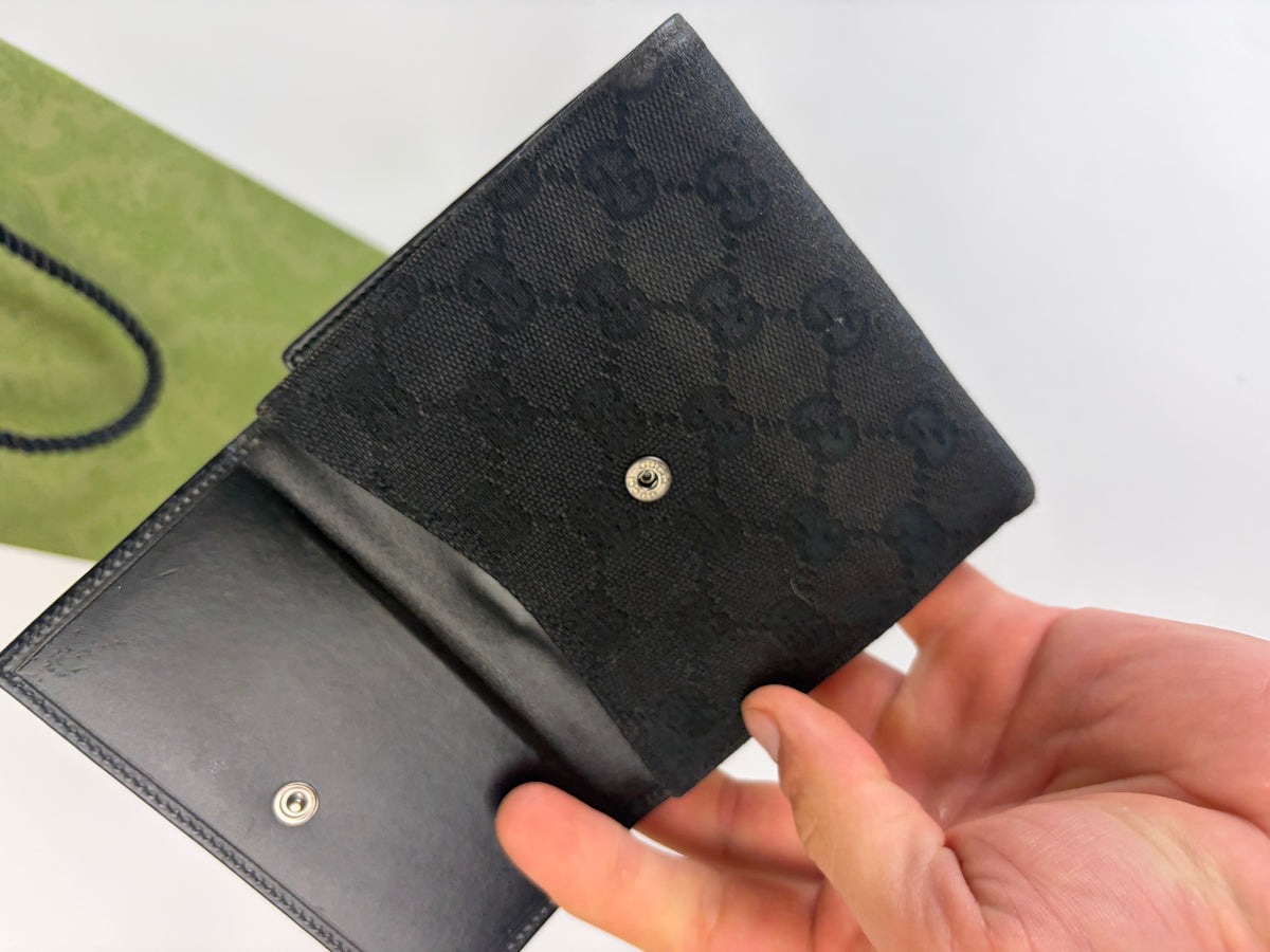 Vintage Gucci GG Canvas Bifold Wallet c. 2000s Black Silver