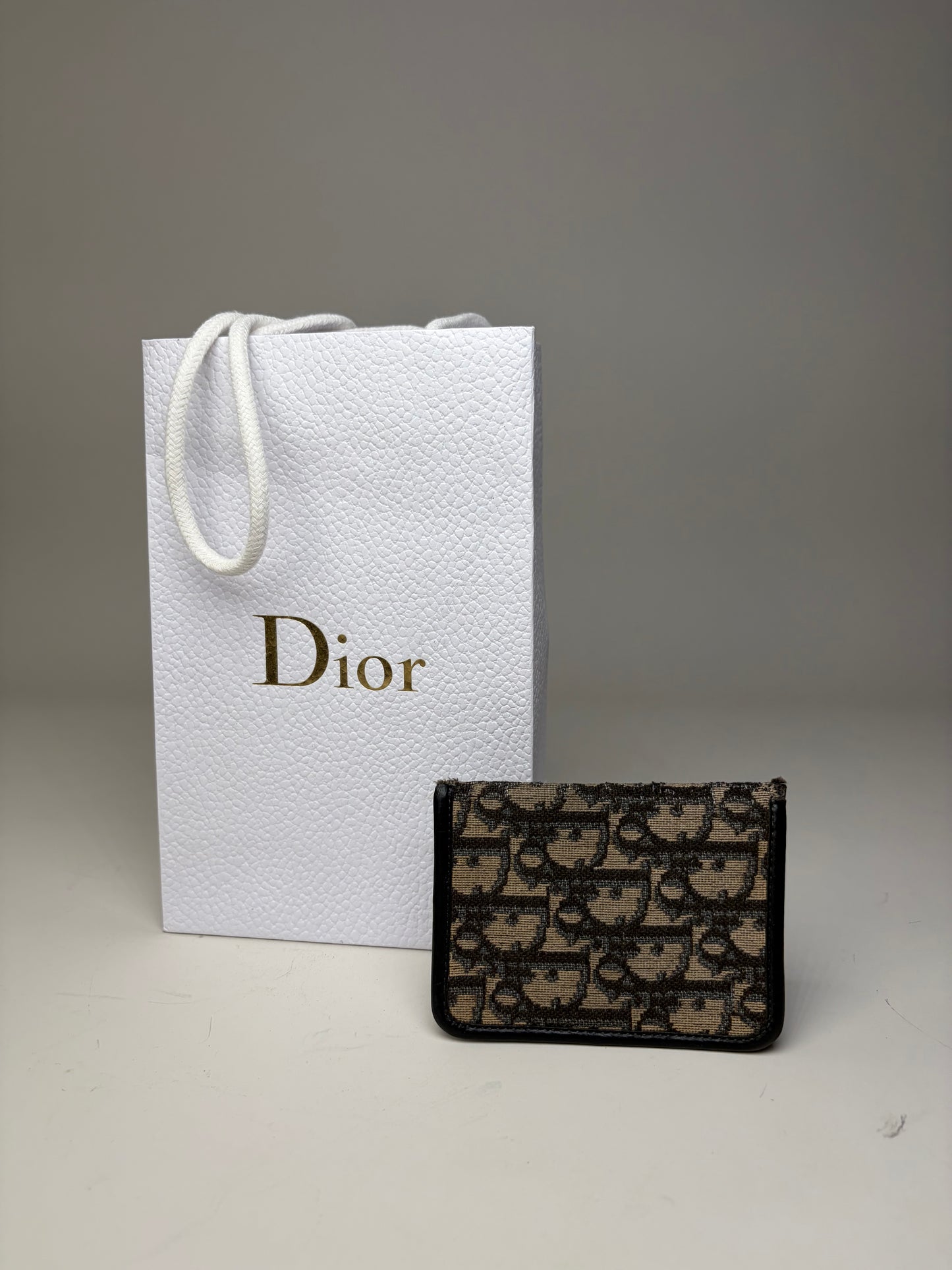 Vintage Dior Oblique Canvas Card Holder Beige Black Gold