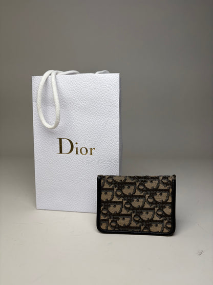 Vintage Dior Oblique Canvas Card Holder Beige Black Gold