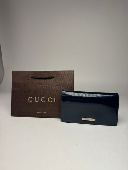 Vintage Gucci Patent Leather Wallet navy button off