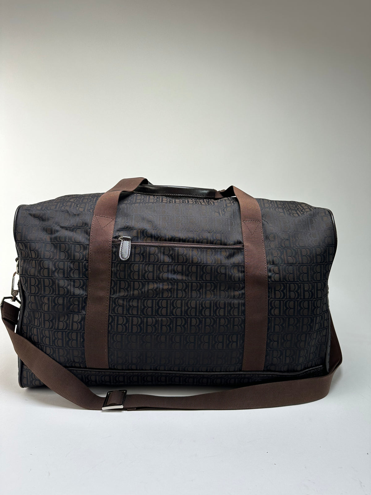 Vintage Balmain BB Monogram Canvas Duffle Bag Late 1990s Dark Brown