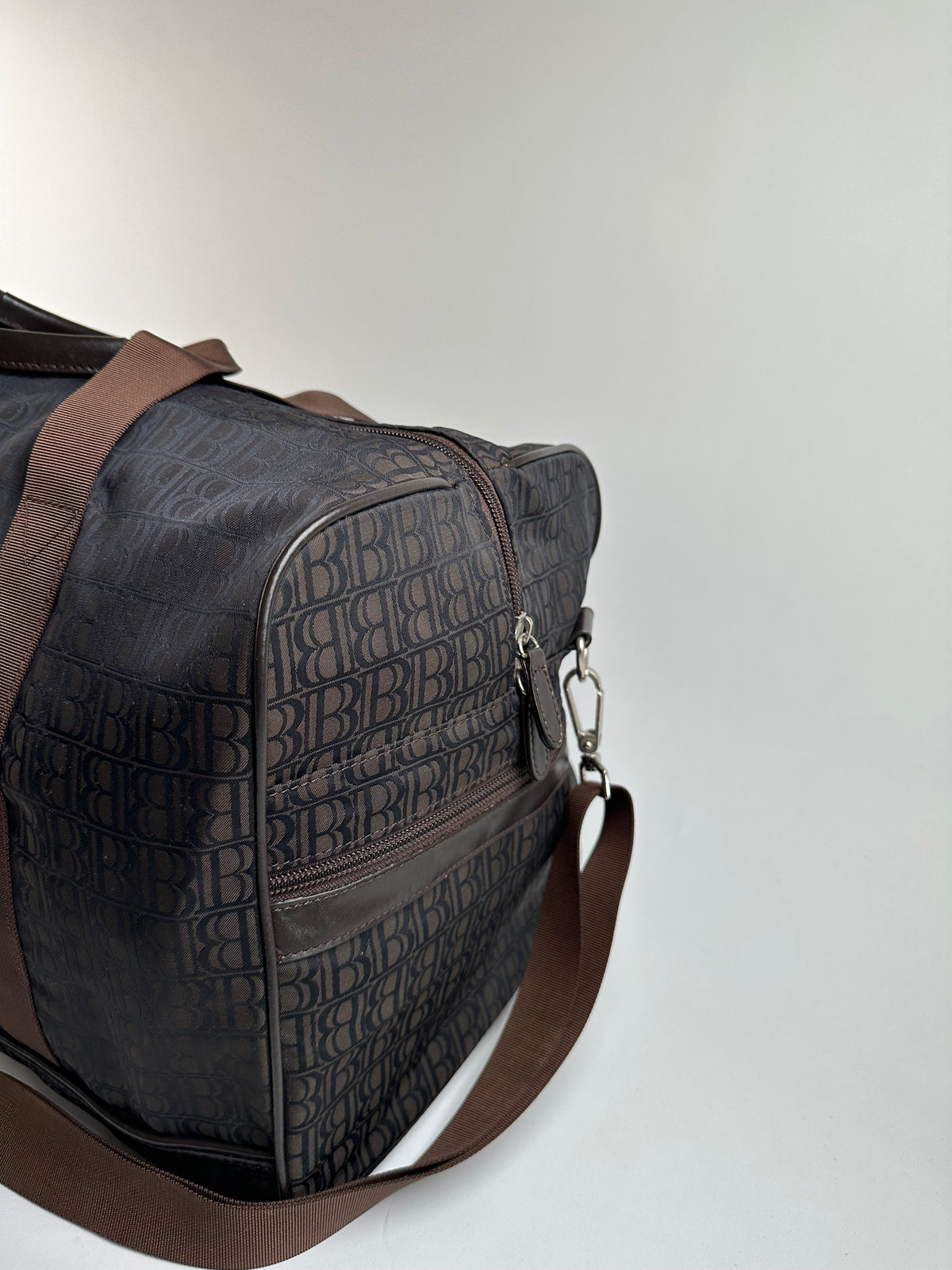 Vintage Balmain BB Monogram Canvas Duffle Bag Late 1990s Dark Brown