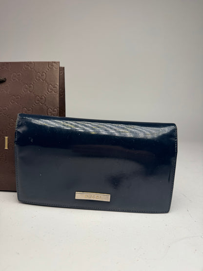 Vintage Gucci Patent Leather Wallet navy button off