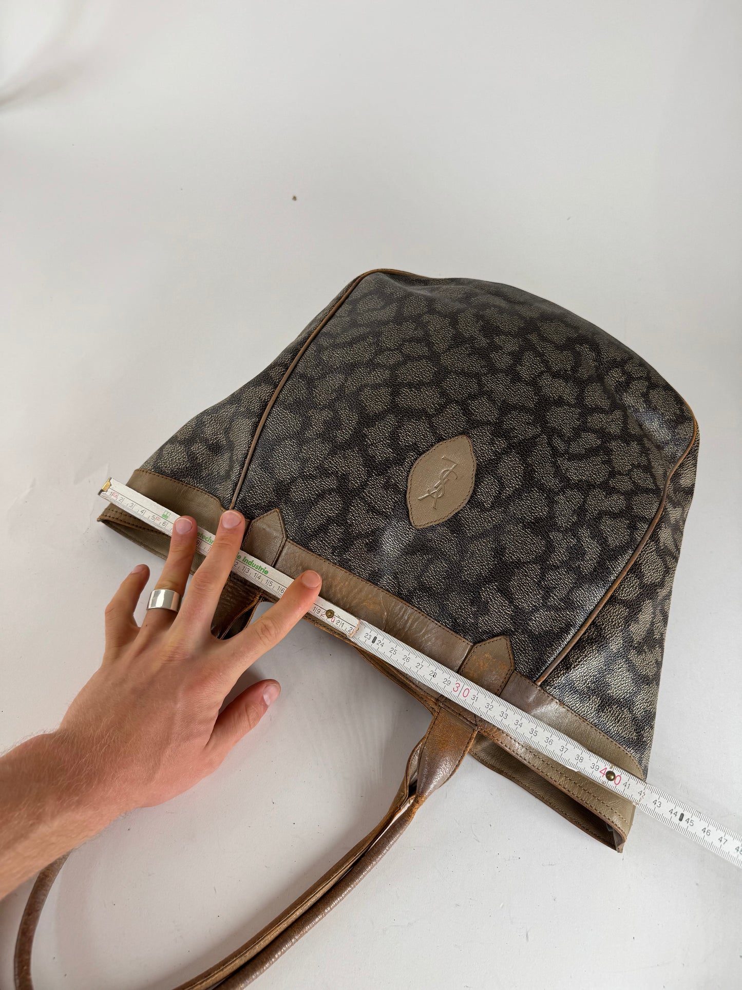 Vintage Yves Saint Laurent Monogram Leather Shopper grey/black