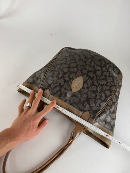 Vintage Yves Saint Laurent Monogram Leather Shopper grey/black