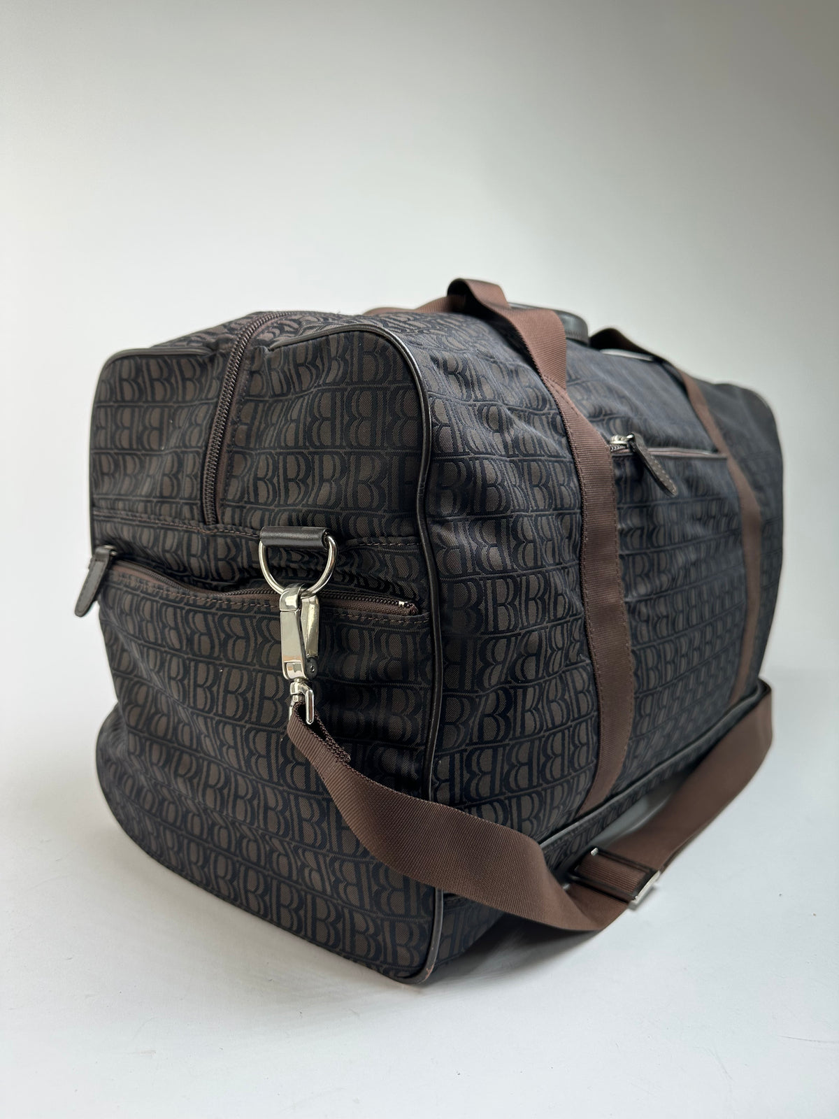 Vintage Balmain BB Monogram Canvas Duffle Bag Late 1990s Dark Brown