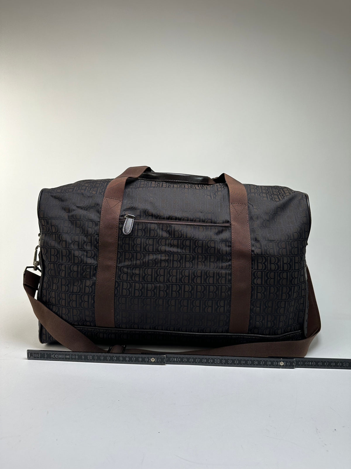 Vintage Balmain BB Monogram Canvas Duffle Bag Late 1990s Dark Brown