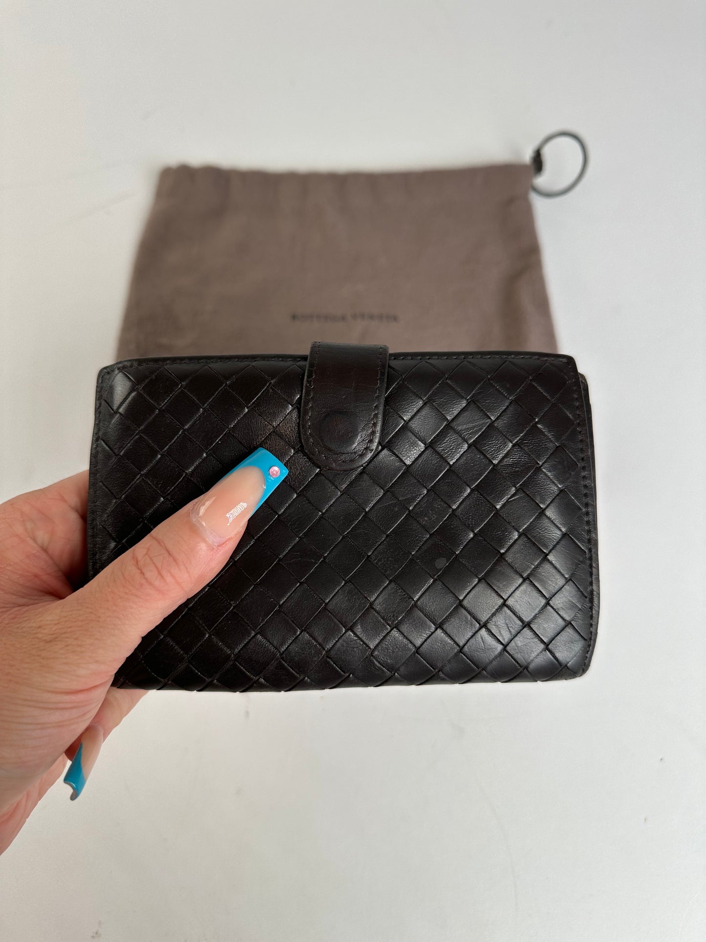 Vintage Bottega Veneta Woven Leather Wallet Black Silver