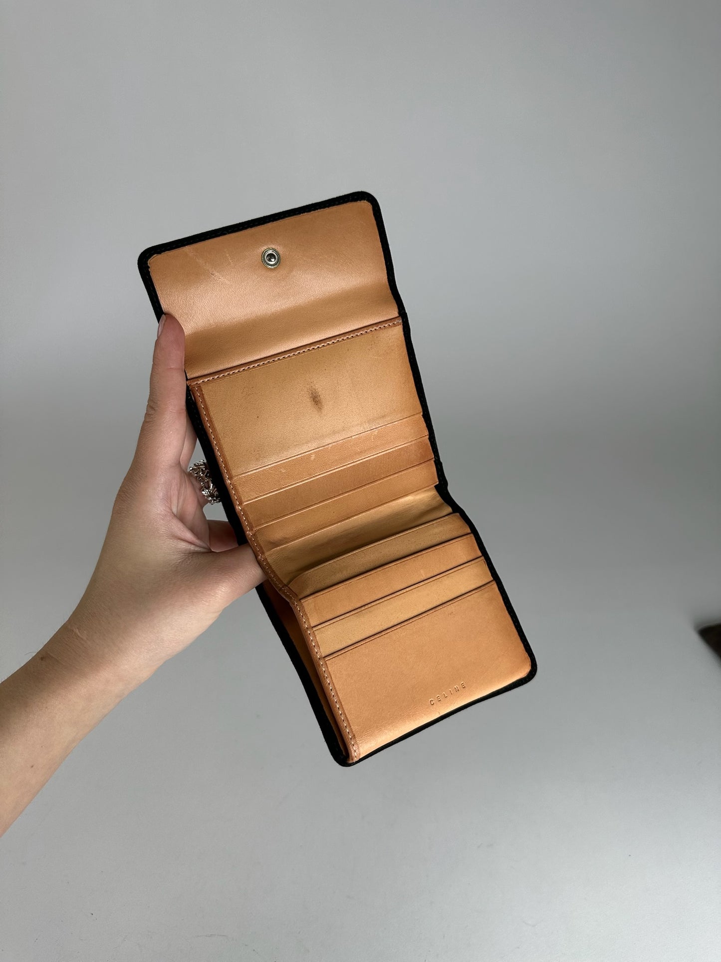 Vintage Celine Macadam Monogram Velour Leather Wallet black