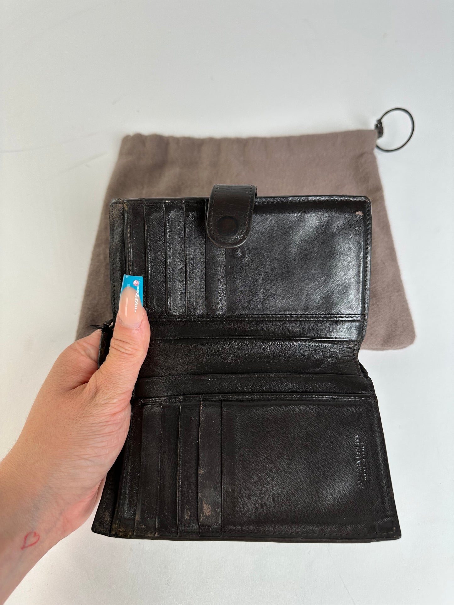 Vintage Bottega Veneta Woven Leather Wallet Black Silver