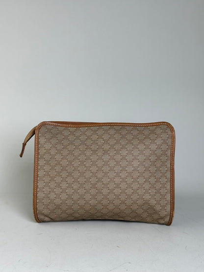 Vintage Celine Coated Canvas Pouch Beige Tan Gold Zip