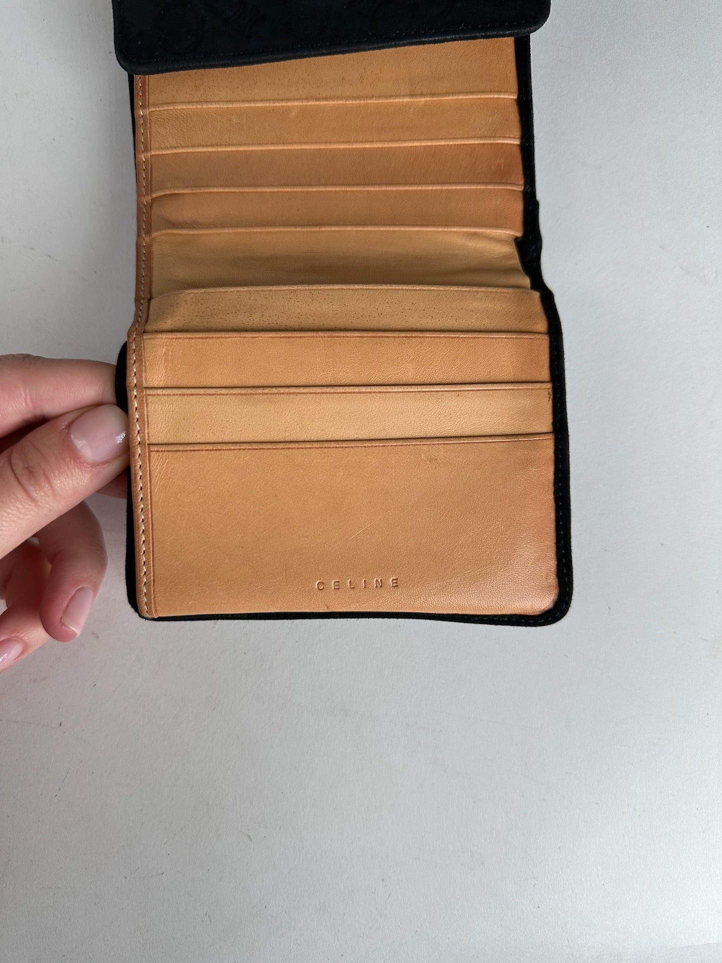 Vintage Celine Macadam Monogram Velour Leather Wallet black