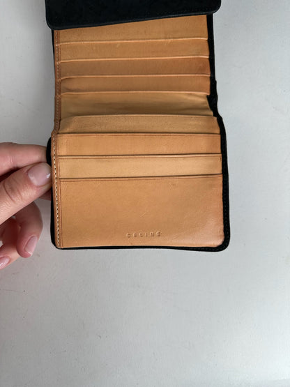 Vintage Celine Macadam Monogram Velour Leather Wallet black