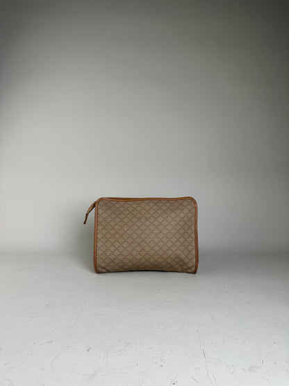 Vintage Celine Coated Canvas Pouch Beige Tan Gold Zip