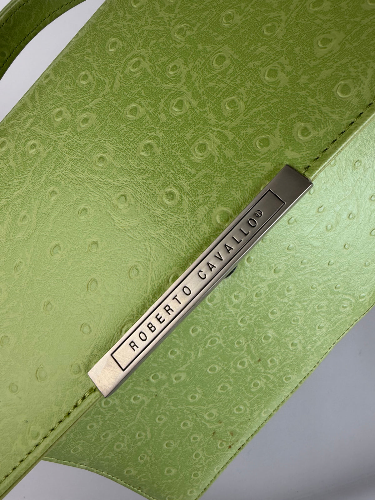 Vintage Roberto Embossed Leather Flap Crossbody Bag Early 2000s Light Green