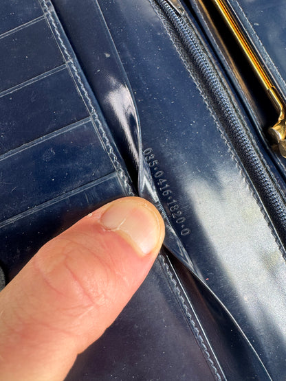 Vintage Gucci Patent Leather Wallet navy button off