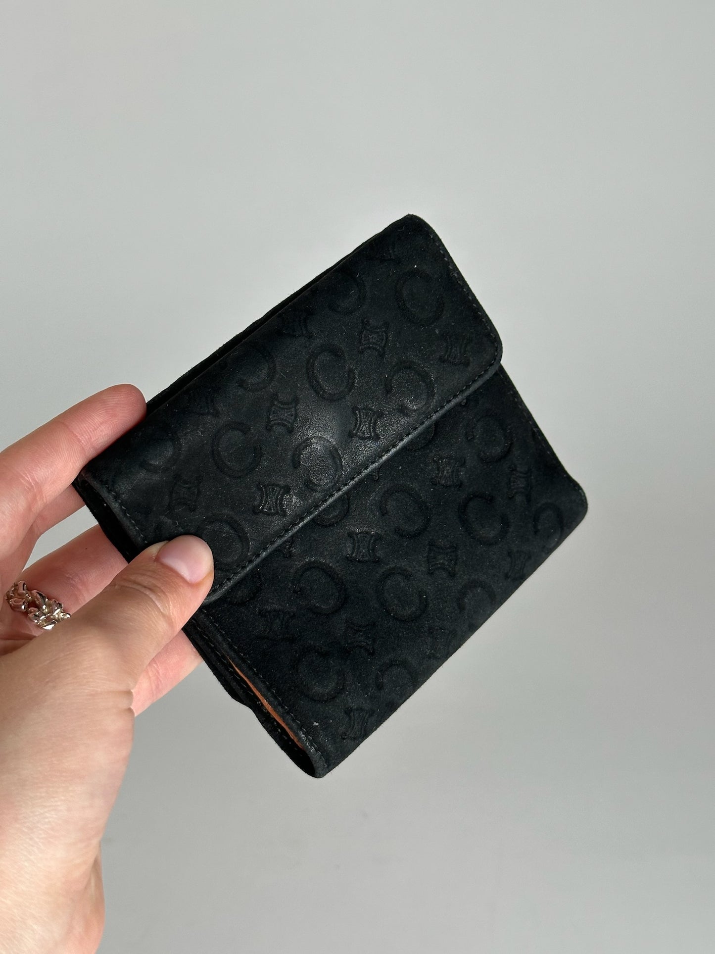 Vintage Celine Macadam Monogram Velour Leather Wallet black