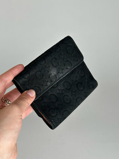 Vintage Celine Macadam Monogram Velour Leather Wallet black