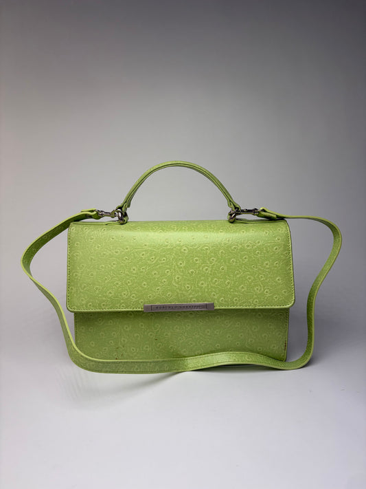 Vintage Roberto Embossed Leather Flap Crossbody Bag Early 2000s Light Green