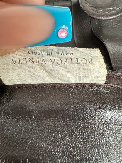 Vintage Bottega Veneta Woven Leather Wallet Black Silver