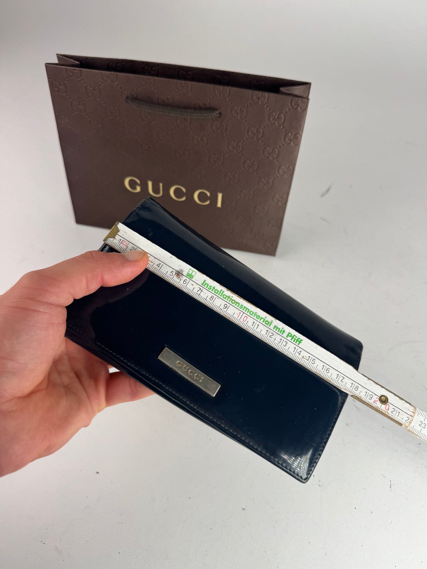 Vintage Gucci Patent Leather Wallet navy button off