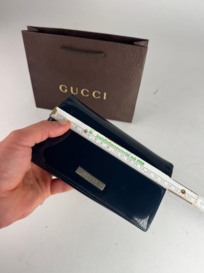 Vintage Gucci Patent Leather Wallet navy button off