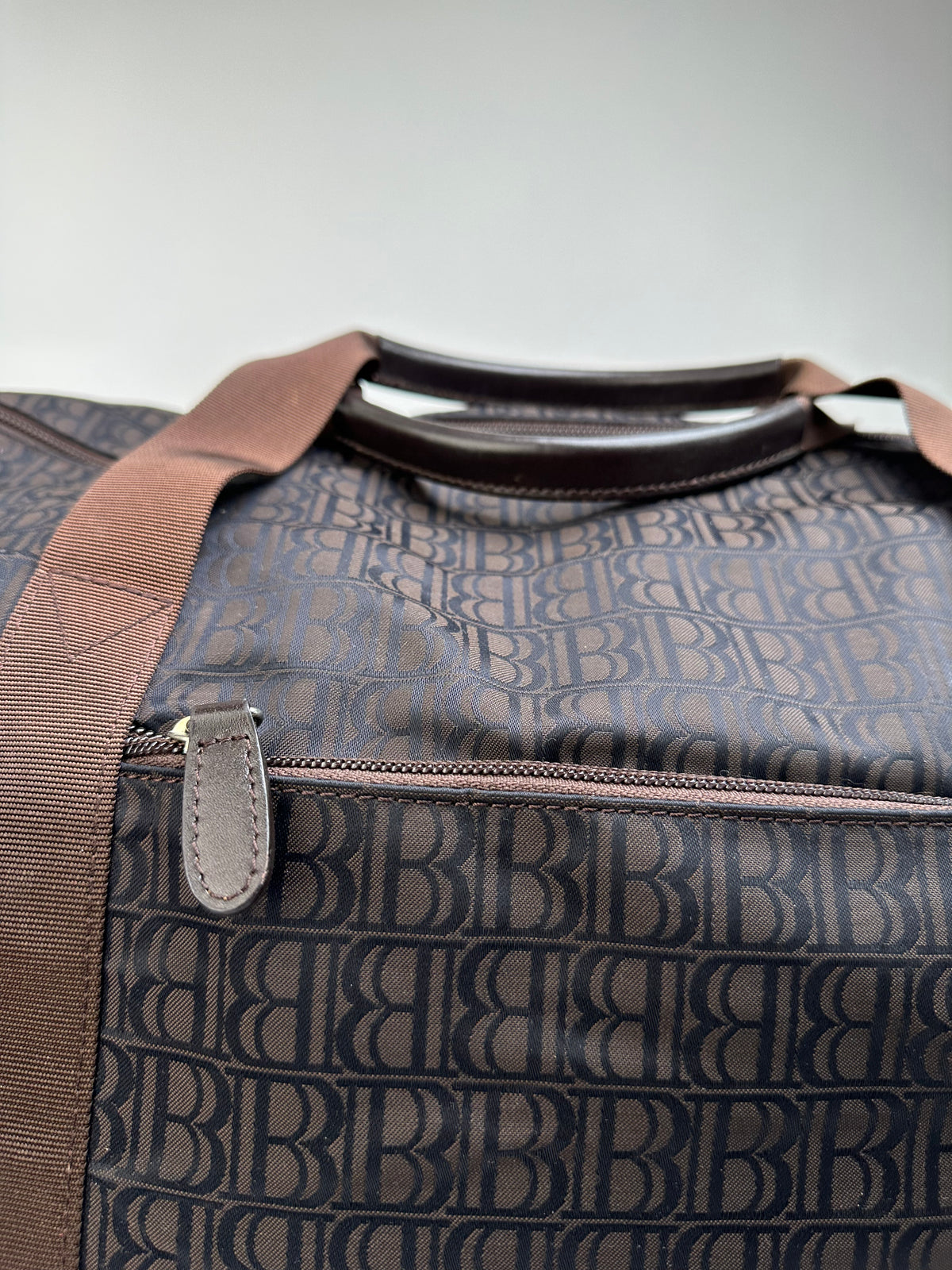 Vintage Balmain BB Monogram Canvas Duffle Bag Late 1990s Dark Brown
