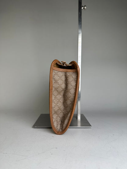Vintage Celine Coated Canvas Pouch Beige Tan Gold Zip