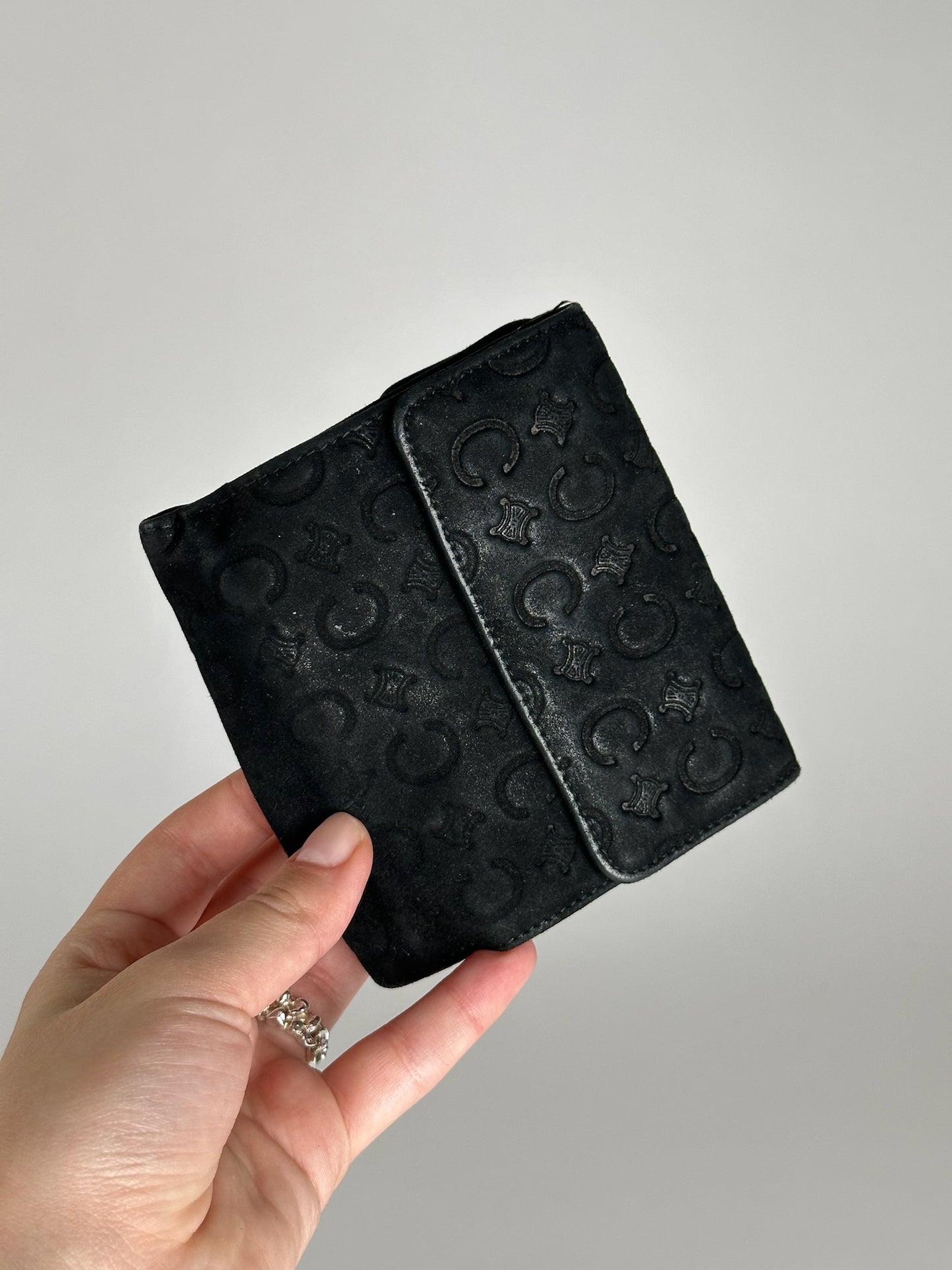 Vintage Celine Macadam Monogram Velour Leather Wallet black